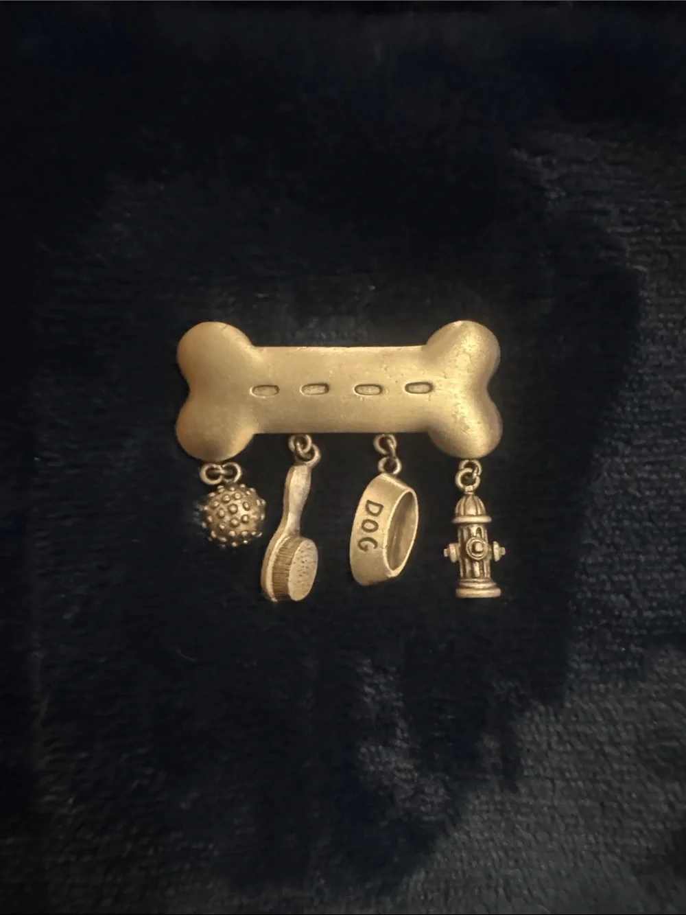 Silver tone Dog Bone Charm Brooch with Dog Collar & Toy Charms - Picture 1 of 2